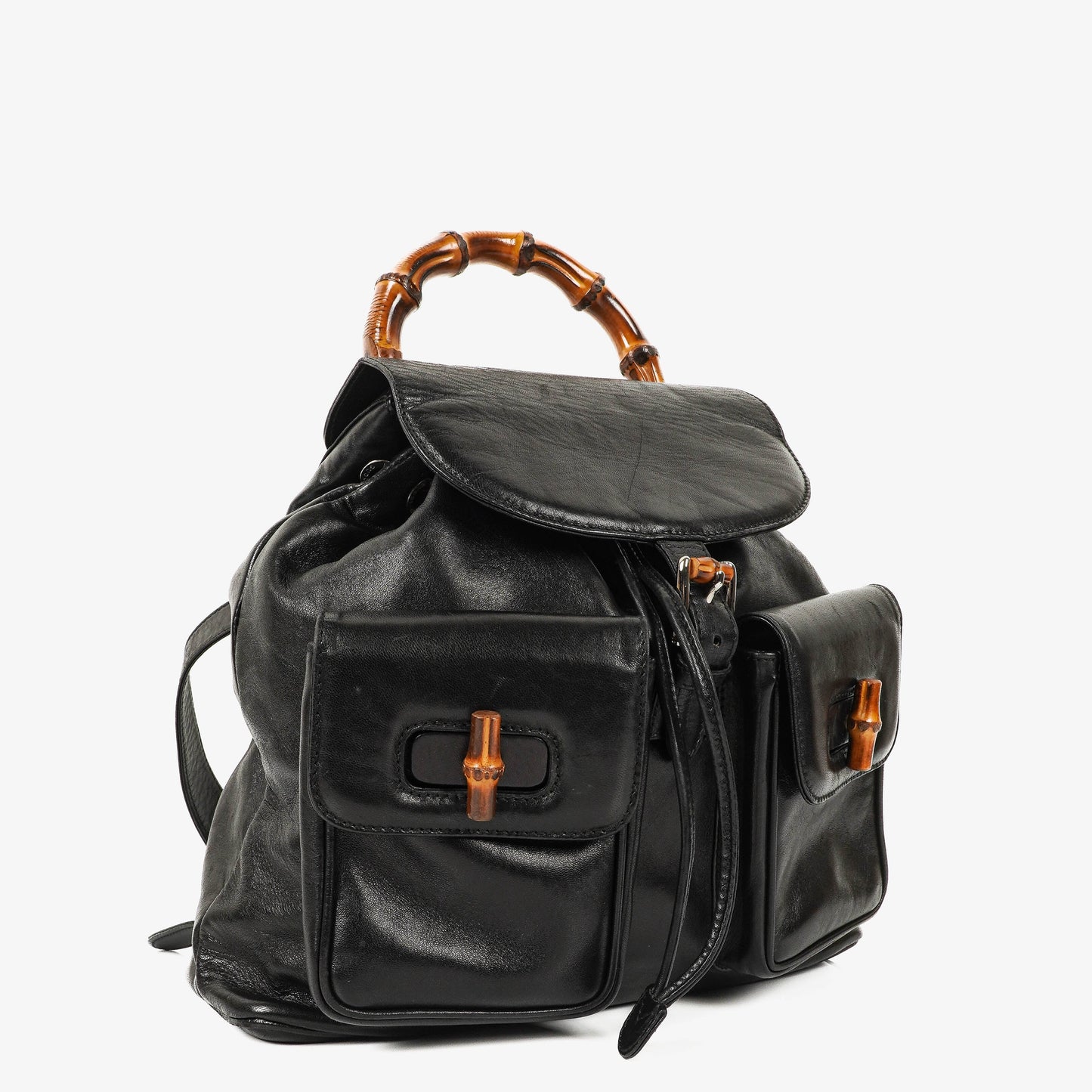 Gucci Vintage Bamboo Rucksack aus schwarzem Leder