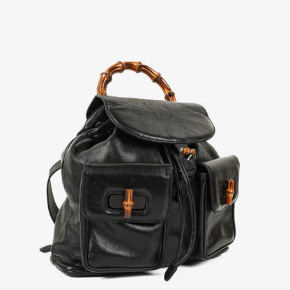 Gucci Vintage Bamboo Rucksack aus schwarzem Leder