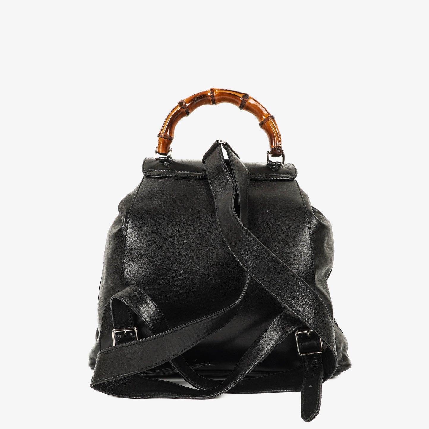 Gucci Vintage Bamboo Rucksack aus schwarzem Leder