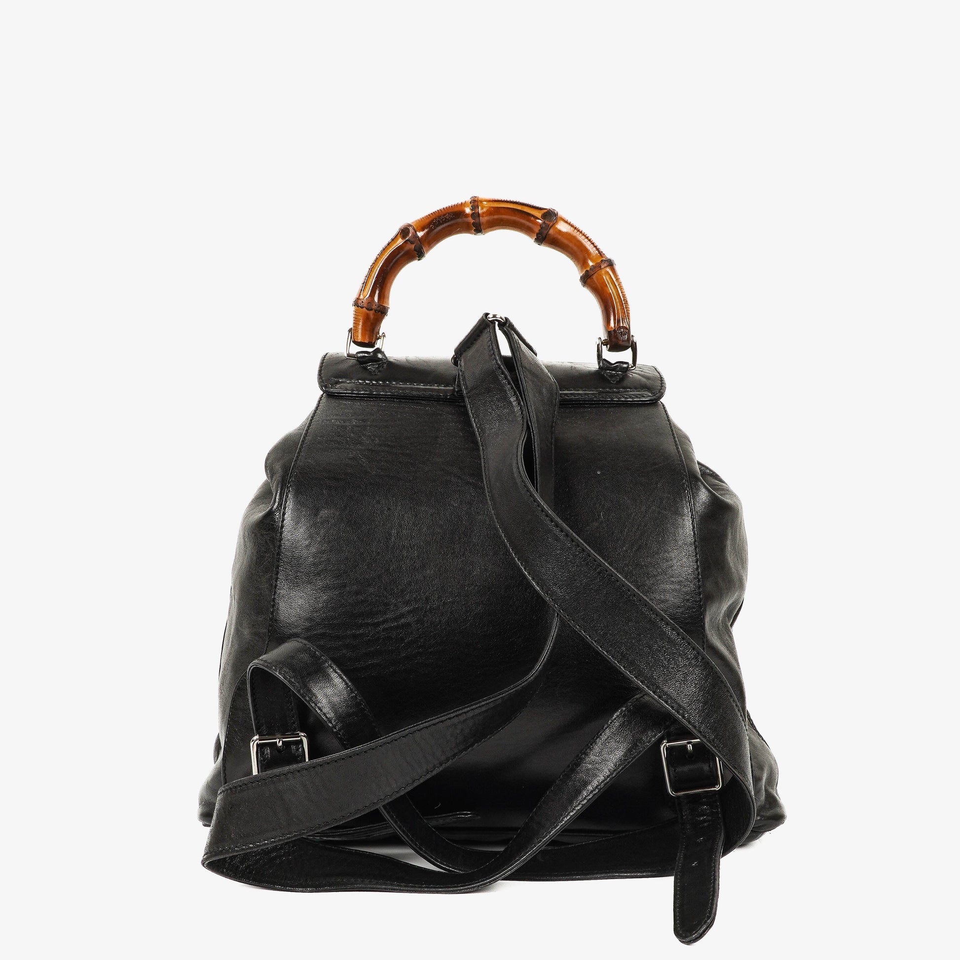 Gucci Vintage Bamboo Rucksack aus schwarzem Leder