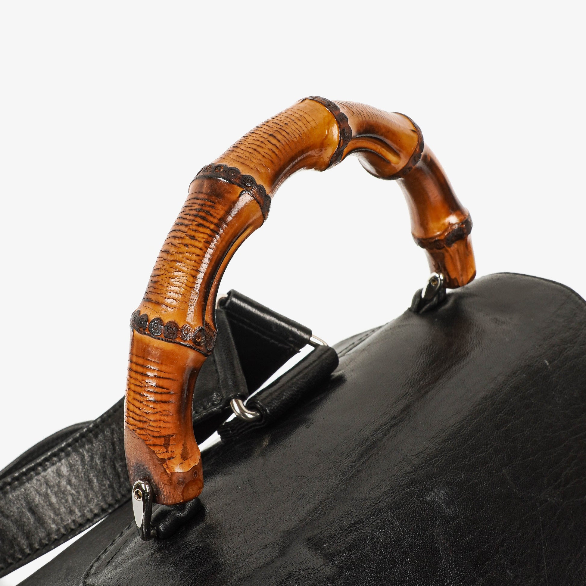 Gucci Vintage Bamboo Rucksack aus schwarzem Leder