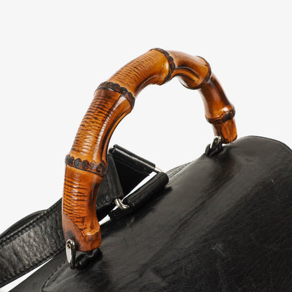 Gucci Vintage Bamboo Rucksack aus schwarzem Leder