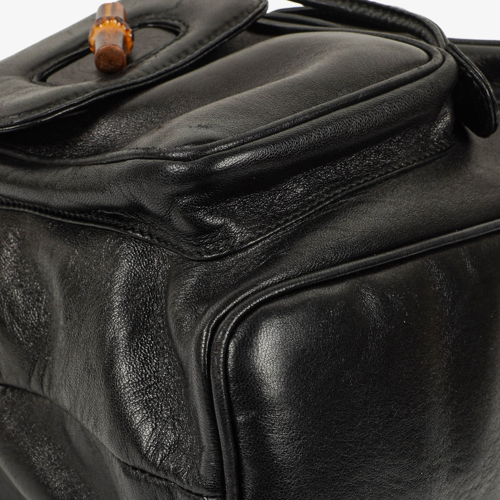 Gucci Vintage Bamboo Rucksack aus schwarzem Leder