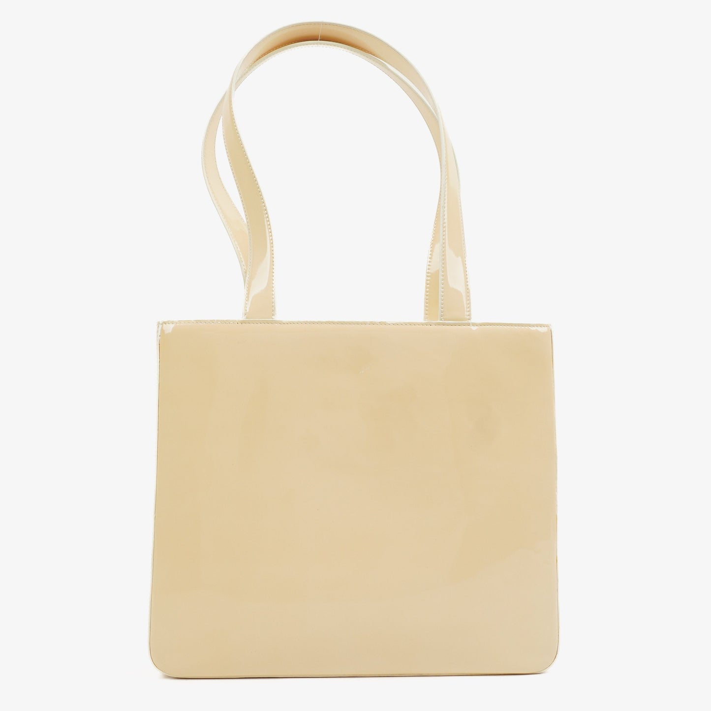 Chanel Vintage CC Tote Schultertasche aus beigem Lackleder