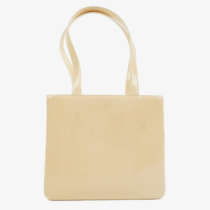 Chanel Vintage CC Tote Schultertasche aus beigem Lackleder