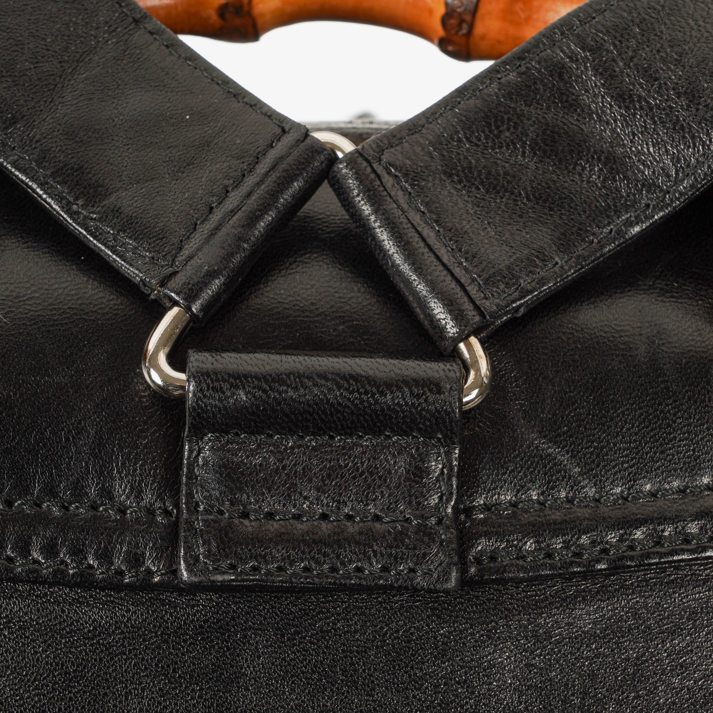 Gucci Vintage Bamboo Rucksack aus schwarzem Leder