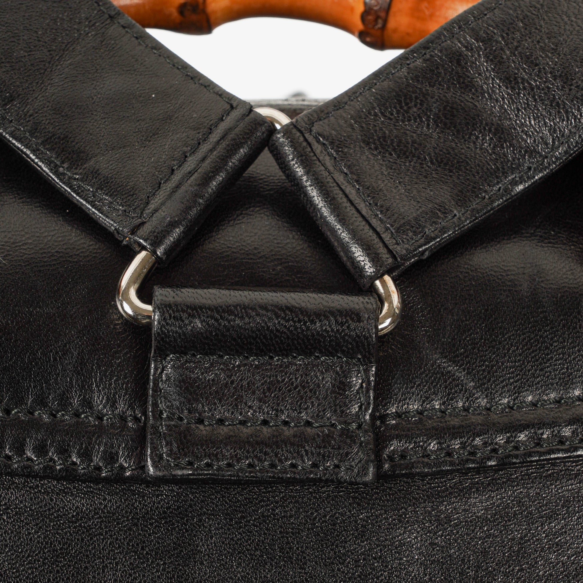 Gucci Vintage Bamboo Rucksack aus schwarzem Leder