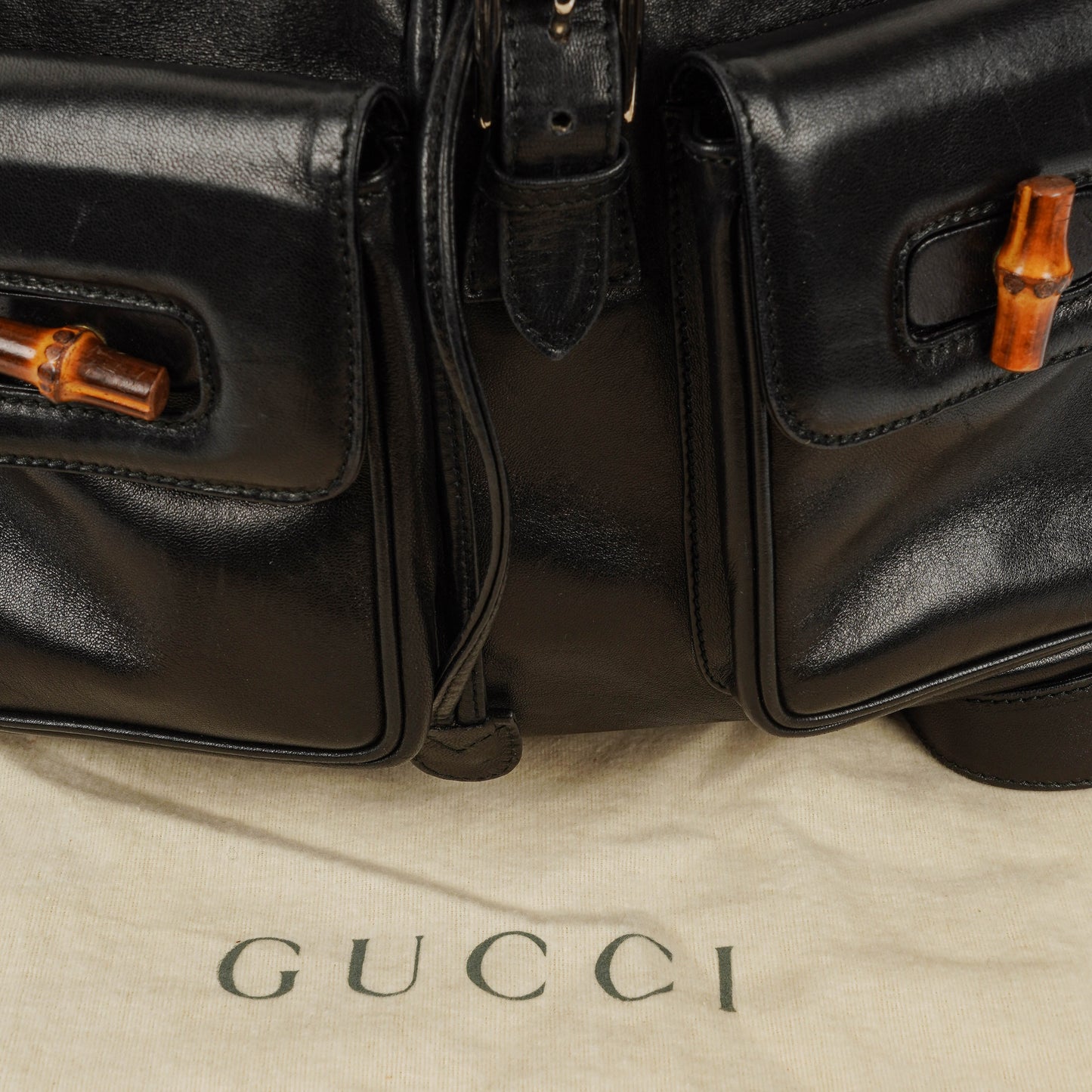 Gucci Vintage Bamboo Rucksack aus schwarzem Leder
