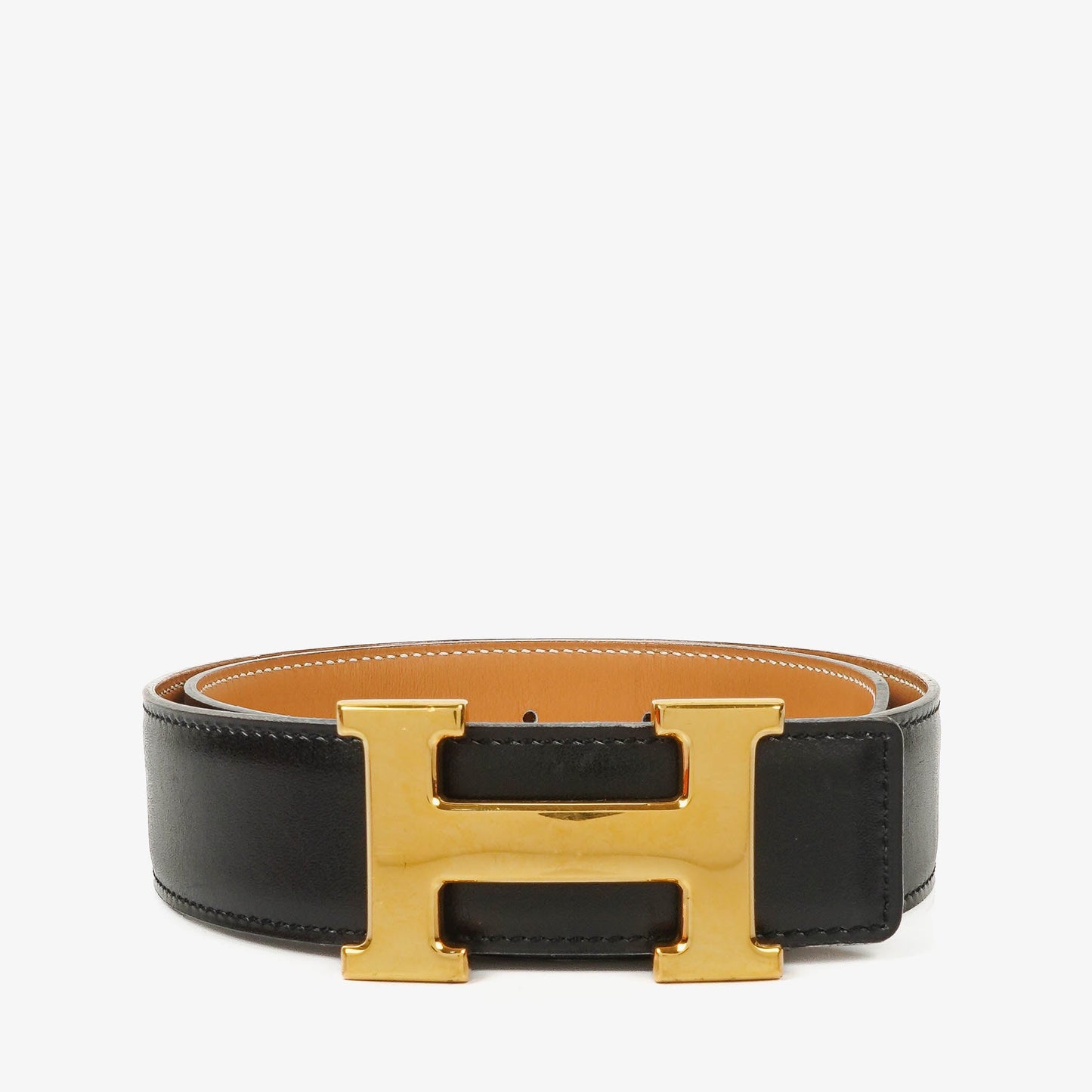 Hermès H Gürtel 32 mm aus schwarzem Boxleder