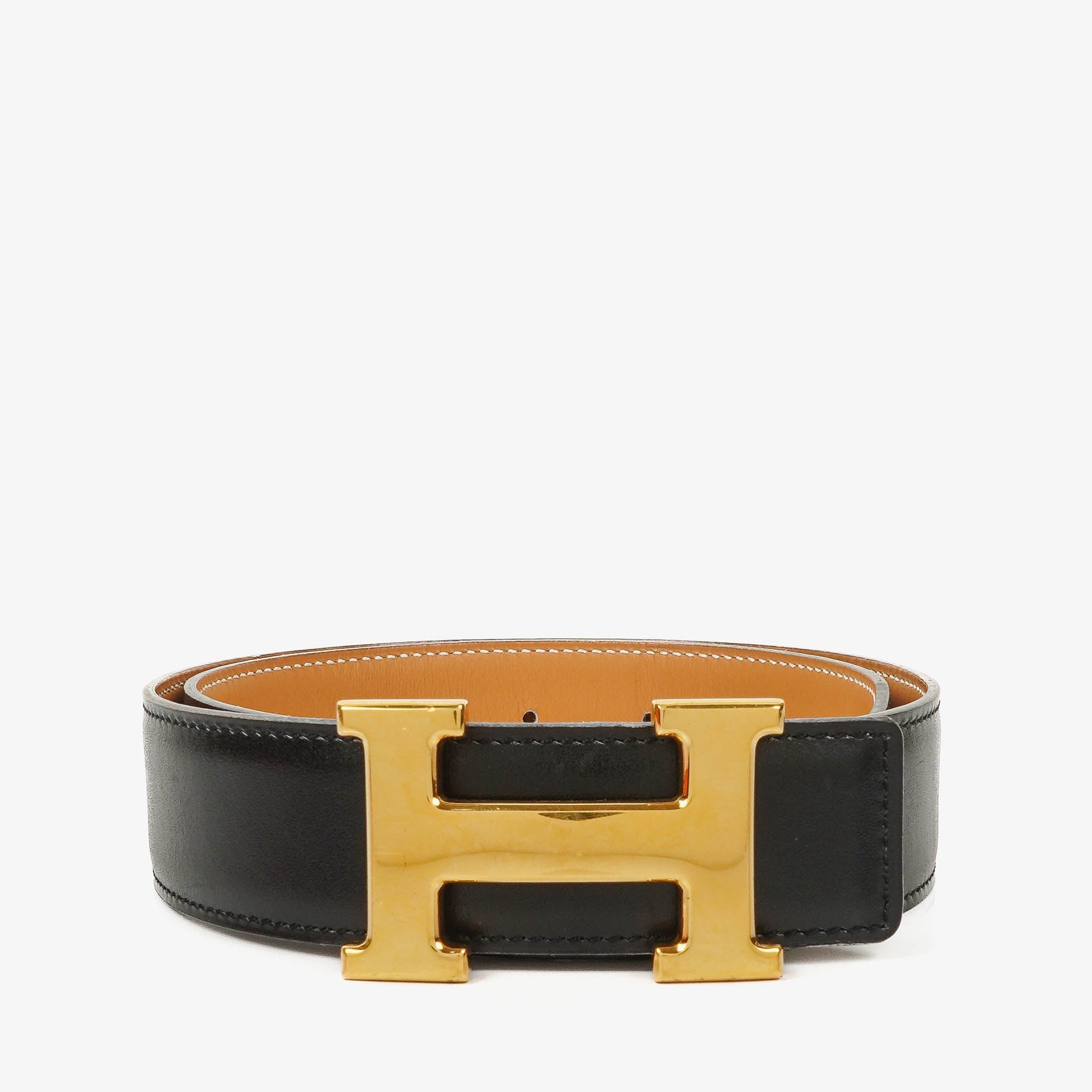 Hermès H Gürtel 32 mm aus schwarzem Boxleder
