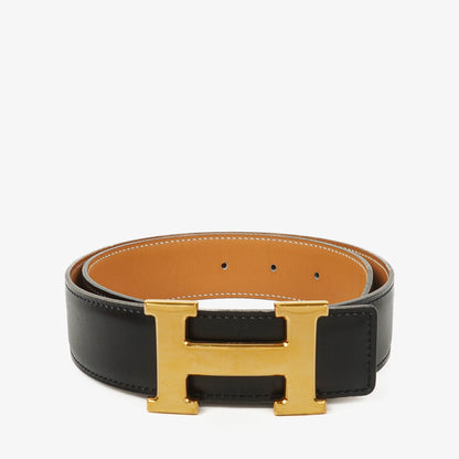 Hermès H Gürtel 32 mm aus schwarzem Boxleder