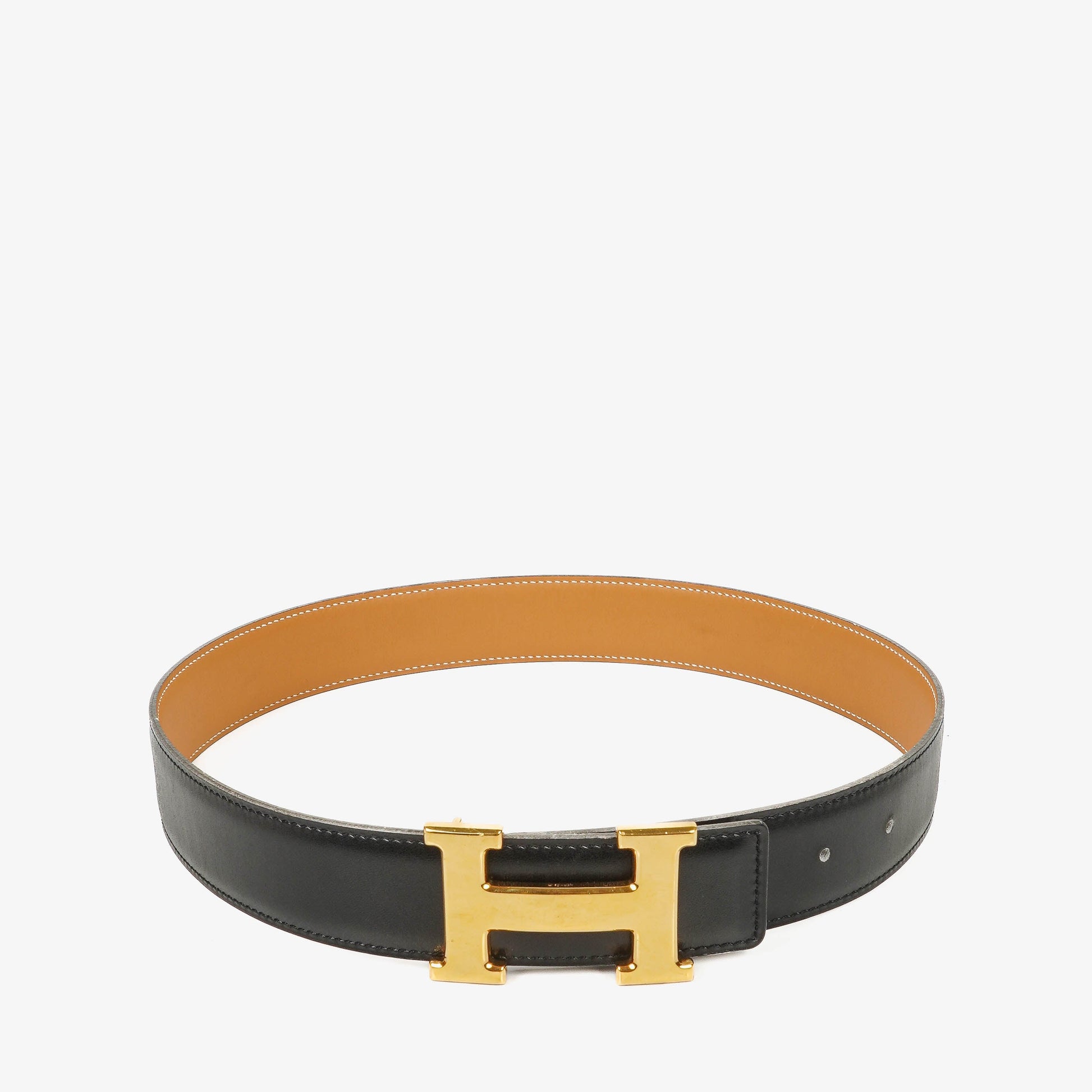 Hermès H Gürtel 32 mm aus schwarzem Boxleder