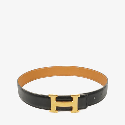 Hermès H Gürtel 32 mm aus schwarzem Boxleder