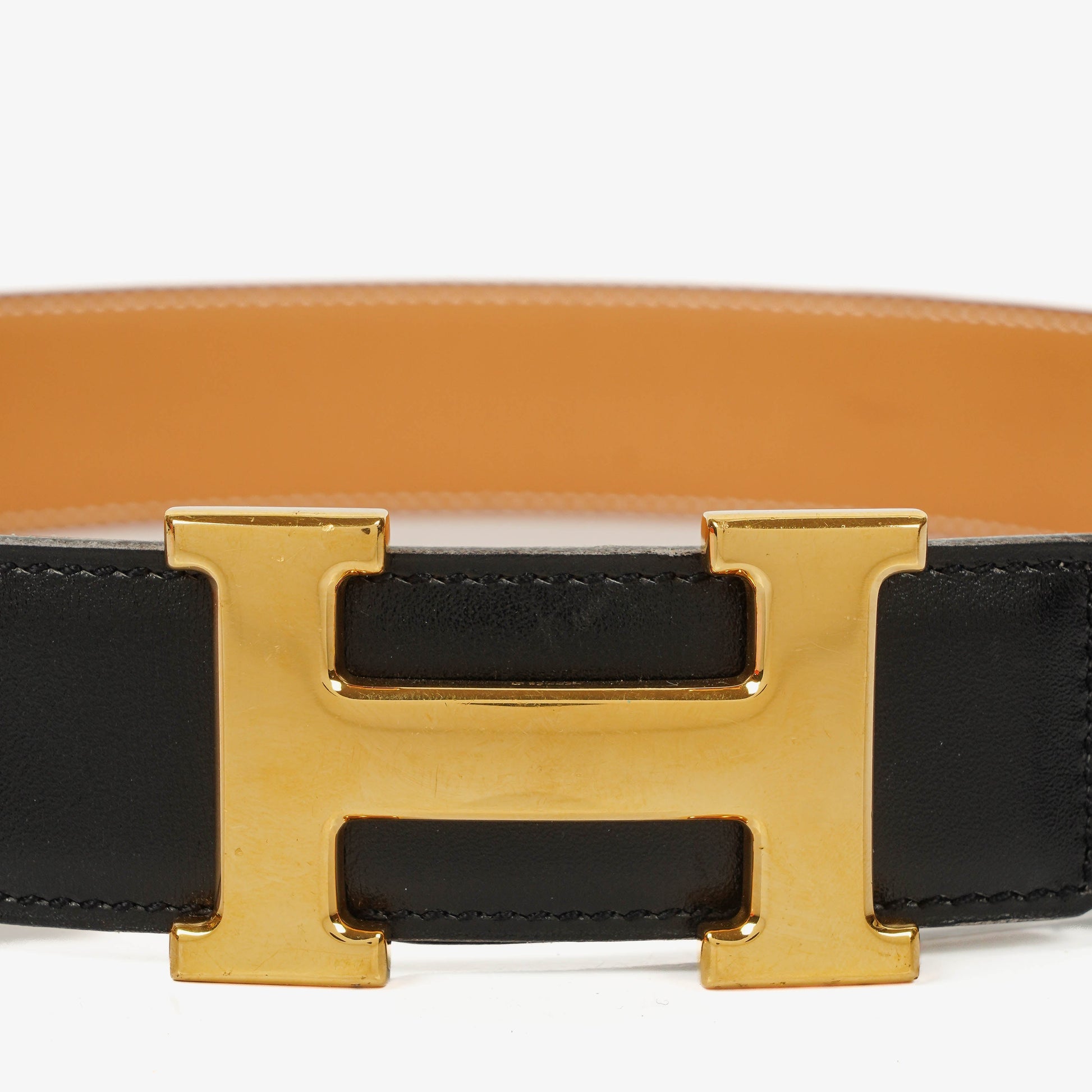 Hermès H Gürtel 32 mm aus schwarzem Boxleder
