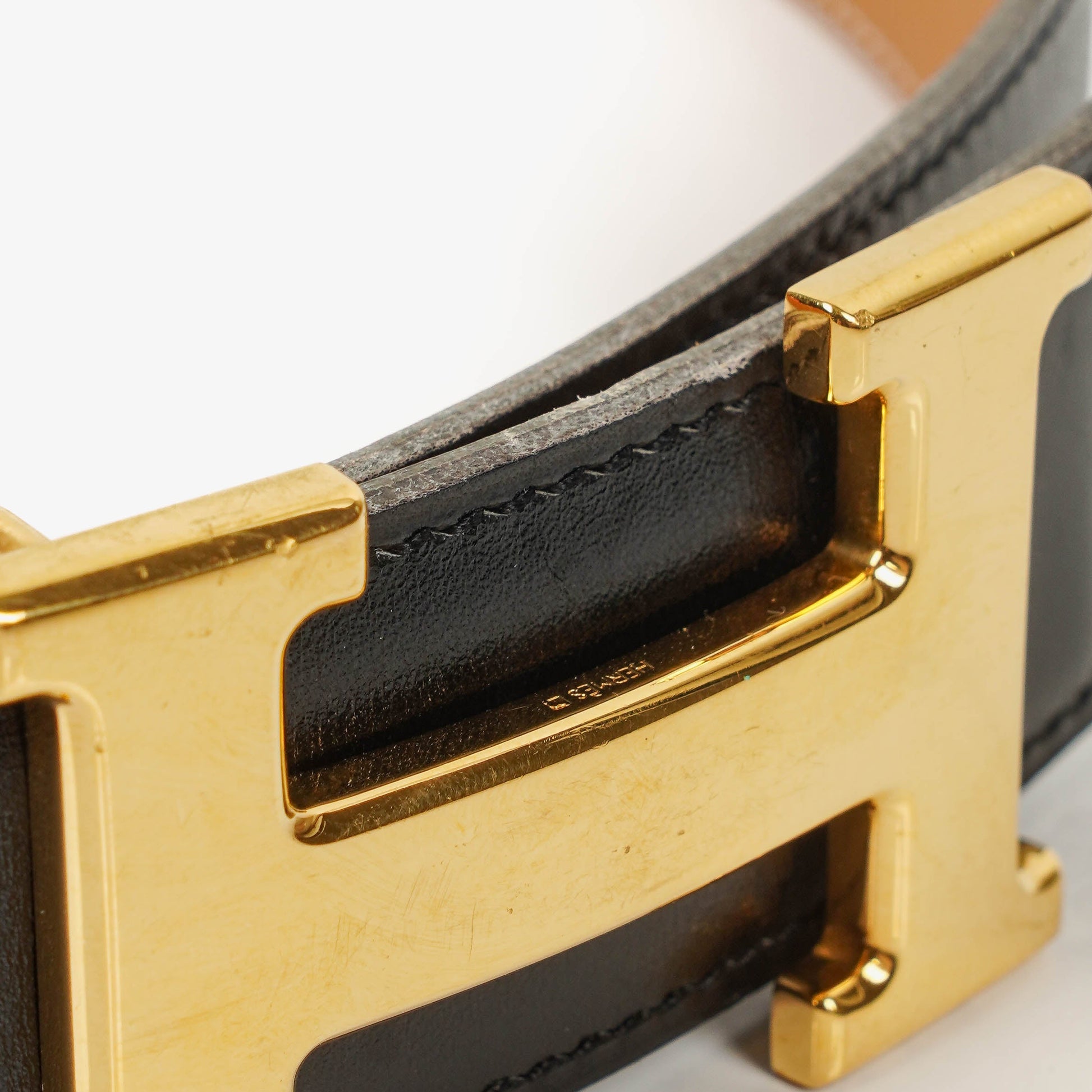 Hermès H Gürtel 32 mm aus schwarzem Boxleder