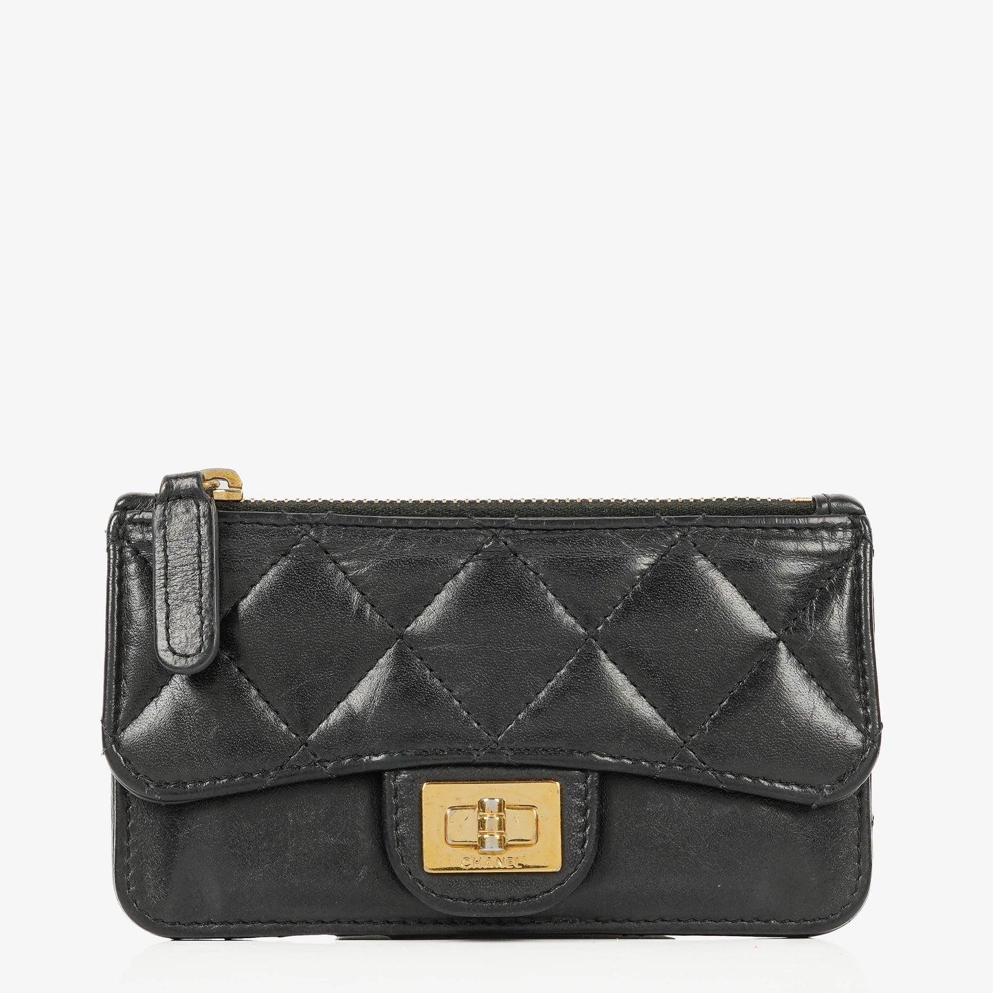 Chanel Münzgeldbörse aus schwarzem gestepptem Leder