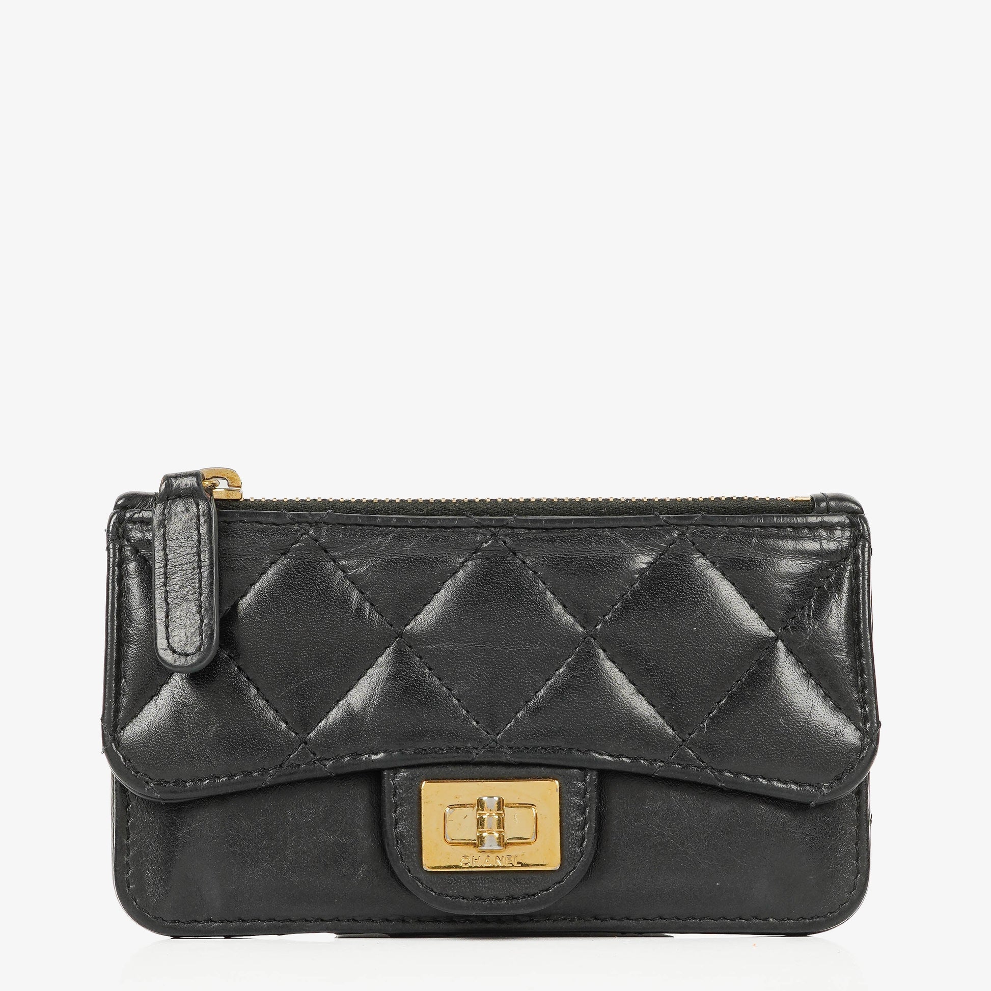 Chanel Münzgeldbörse aus schwarzem gestepptem Leder