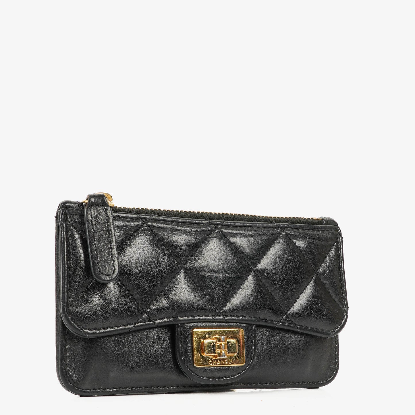 Chanel Münzgeldbörse aus schwarzem gestepptem Leder
