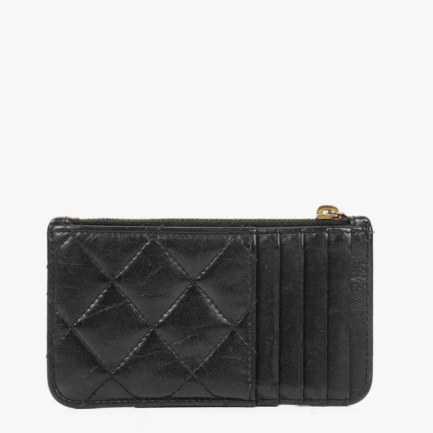 Chanel Münzgeldbörse aus schwarzem gestepptem Leder