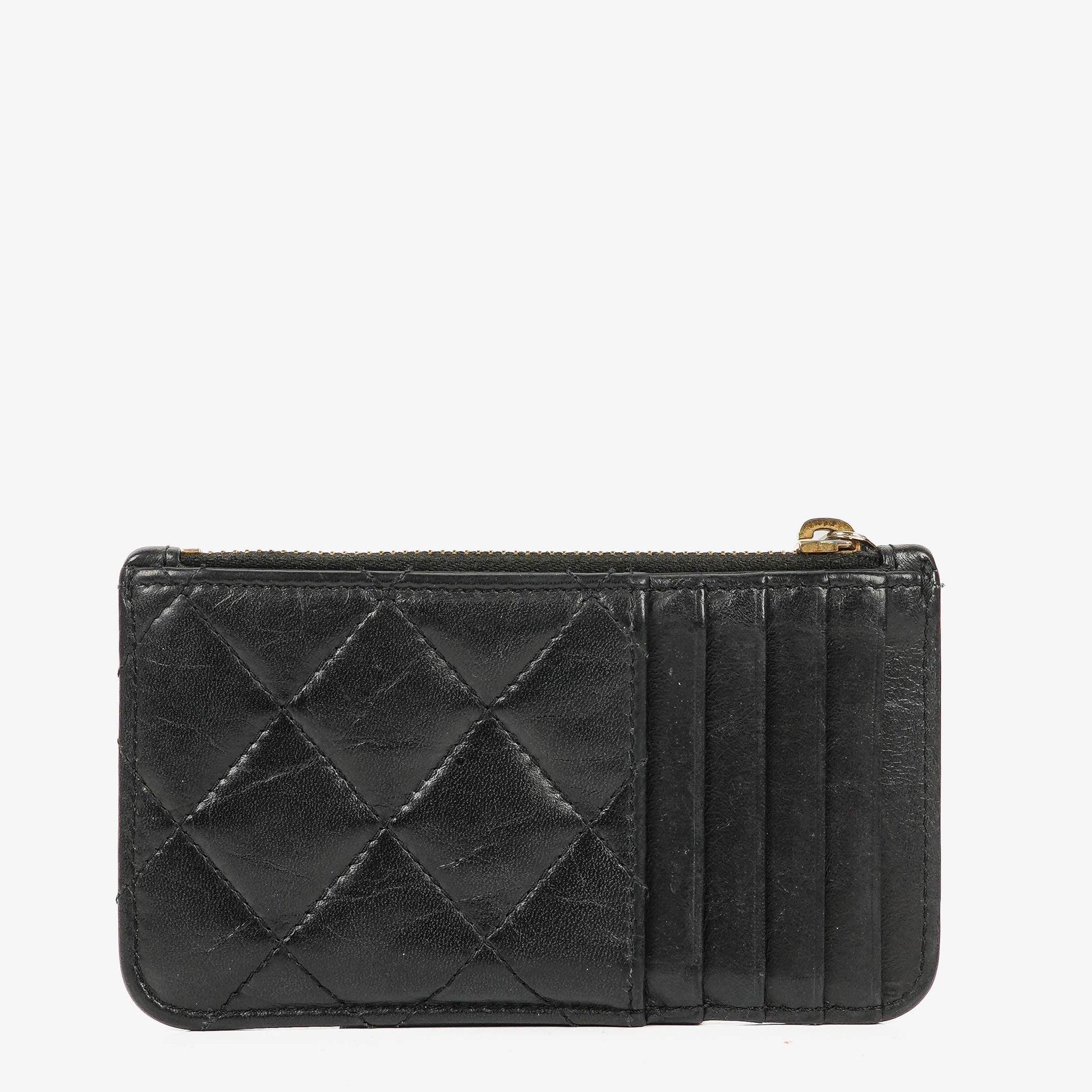 Chanel Münzgeldbörse aus schwarzem gestepptem Leder