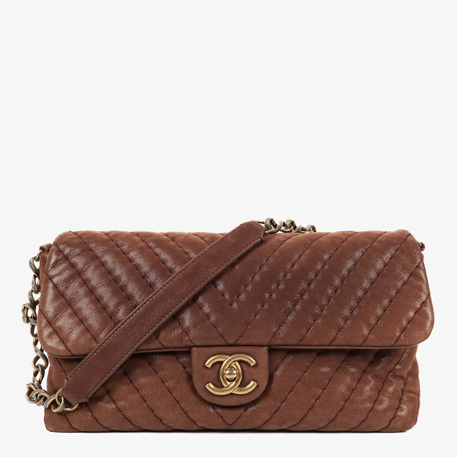 Chanel Surpique Chevron Flap Bag aus irisierendem Kalbsleder