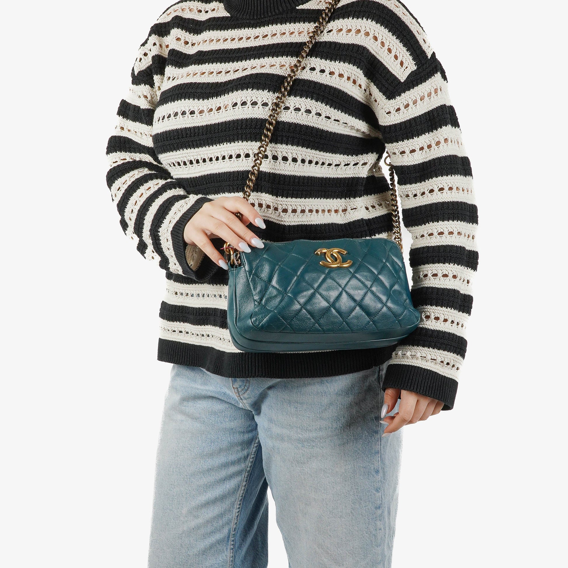 Chanel Crown CC Double Zip gesteppte Ledertasche