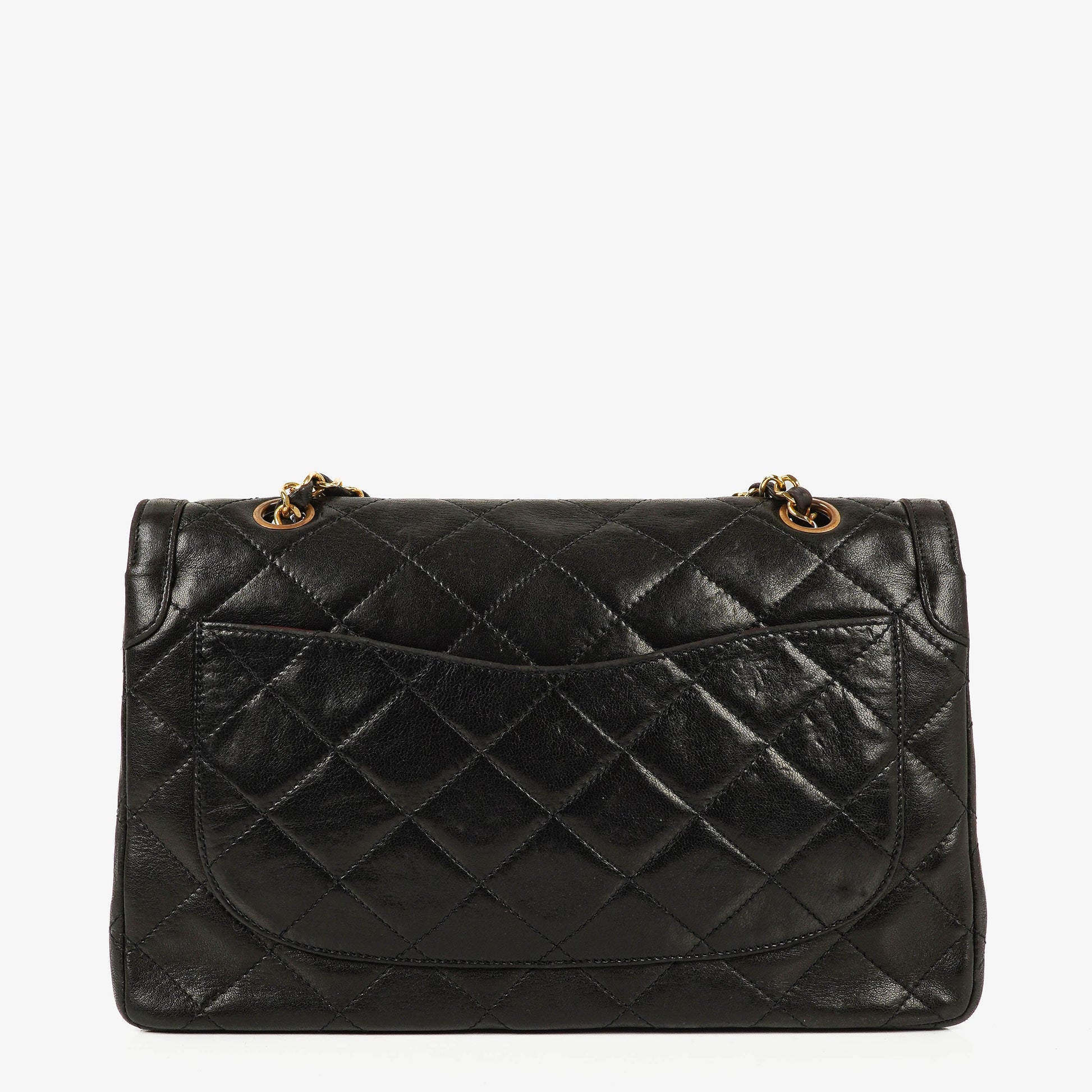 Chanel Paris Classic Medium Double Flap Bag aus schwarzem gestepptem Lammleder mit gold- und silberfarbener Combo-Hardware