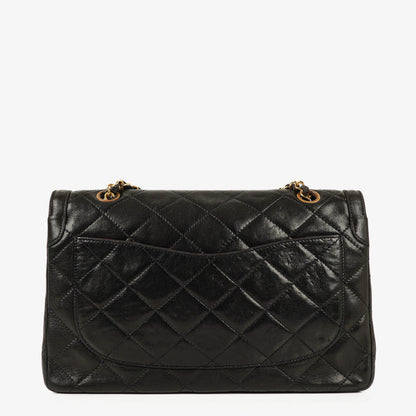 Chanel Paris Classic Medium Double Flap Bag aus schwarzem gestepptem Lammleder mit gold- und silberfarbener Combo-Hardware