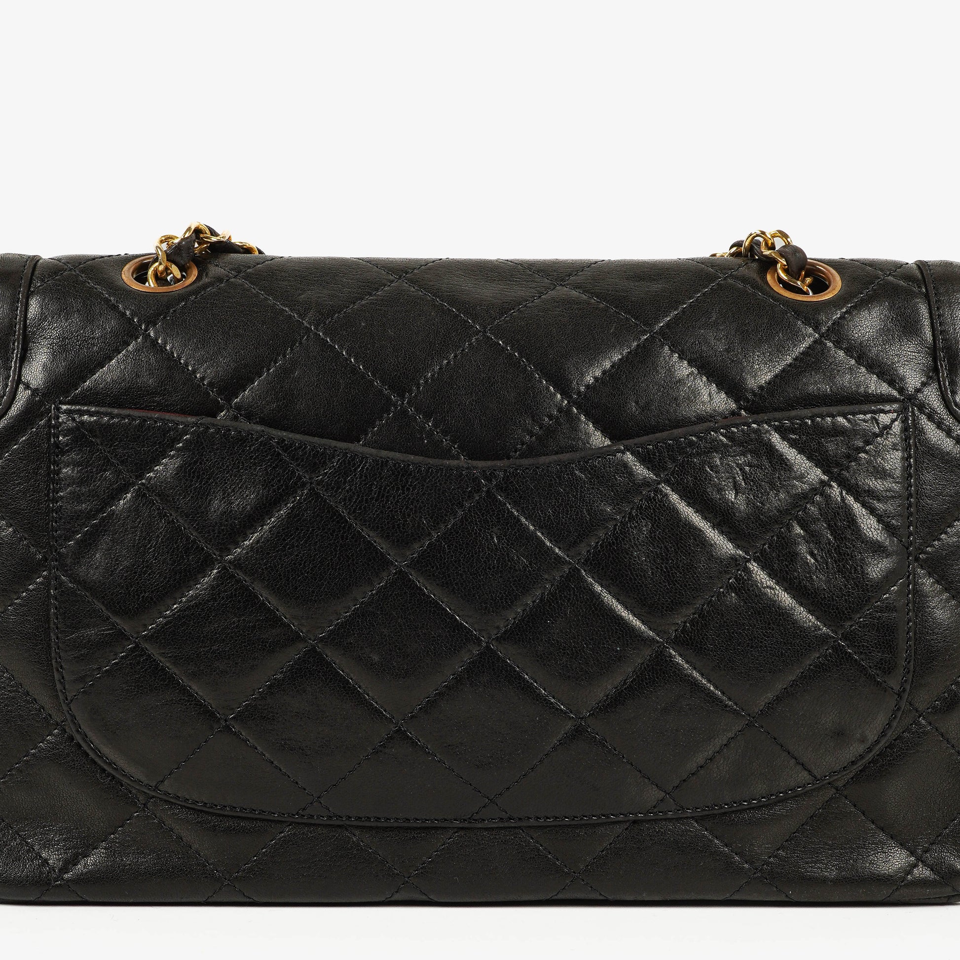 Chanel Paris Classic Medium Double Flap Bag aus schwarzem gestepptem Lammleder mit gold- und silberfarbener Combo-Hardware