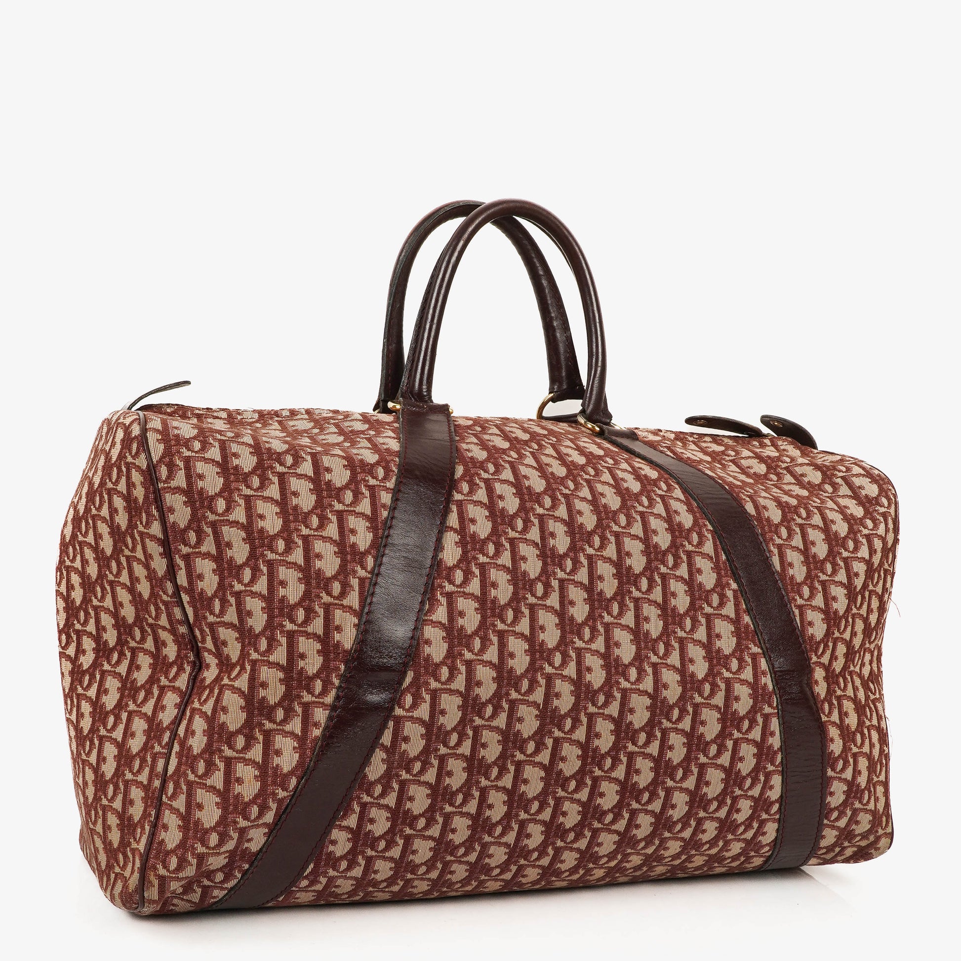 Christian Dior Vintage Boston Bag aus beigem/burgunderfarbenem Trotter