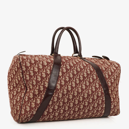 Christian Dior Vintage Boston Bag aus beigem/burgunderfarbenem Trotter