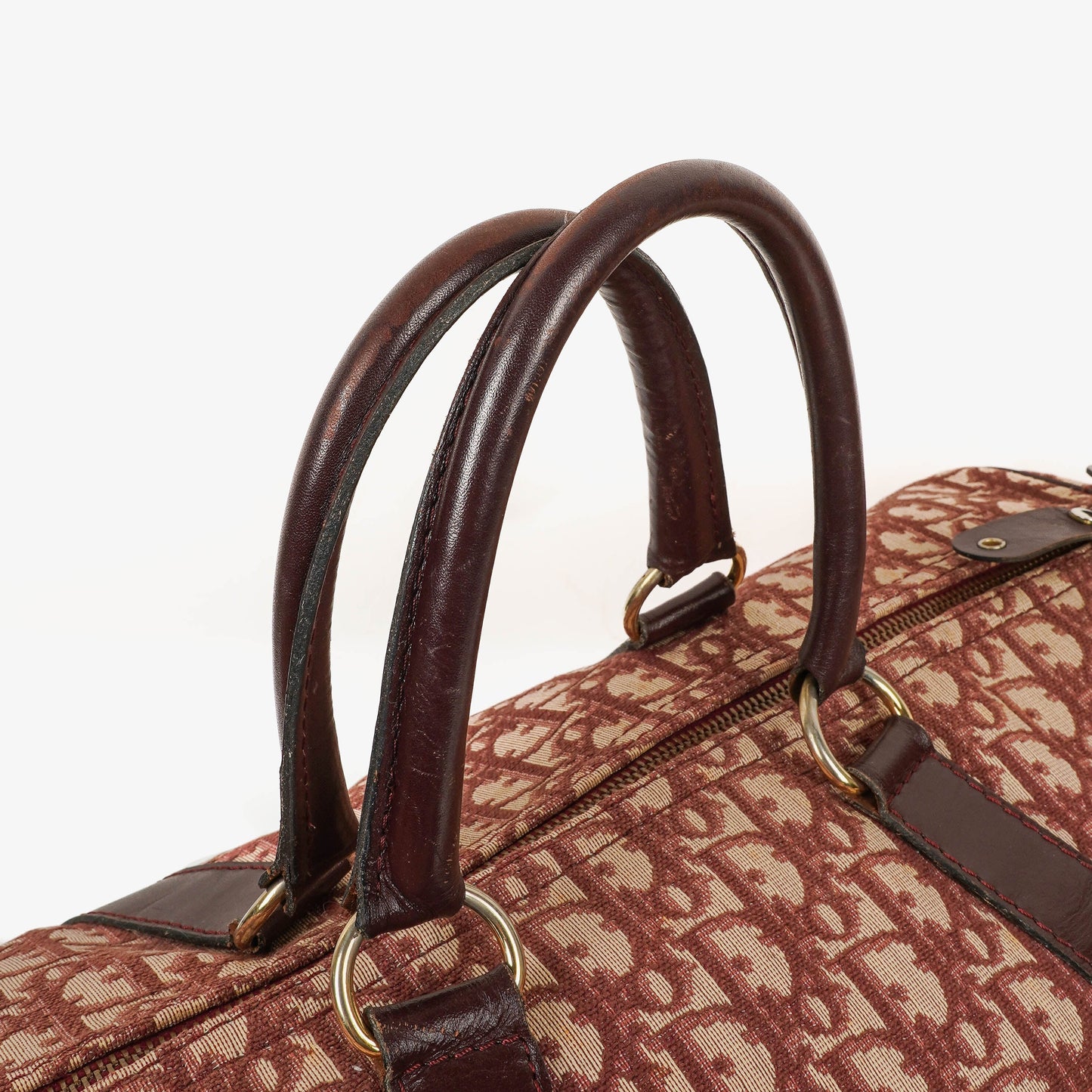 Christian Dior Vintage Boston Bag aus beigem/burgunderfarbenem Trotter