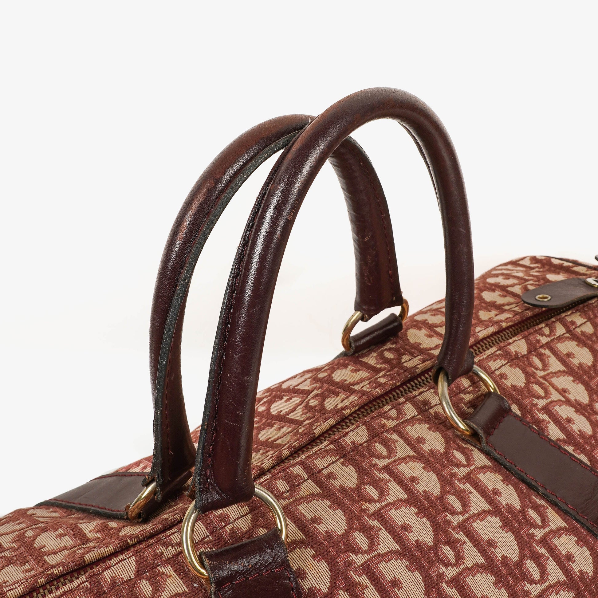 Christian Dior Vintage Boston Bag aus beigem/burgunderfarbenem Trotter