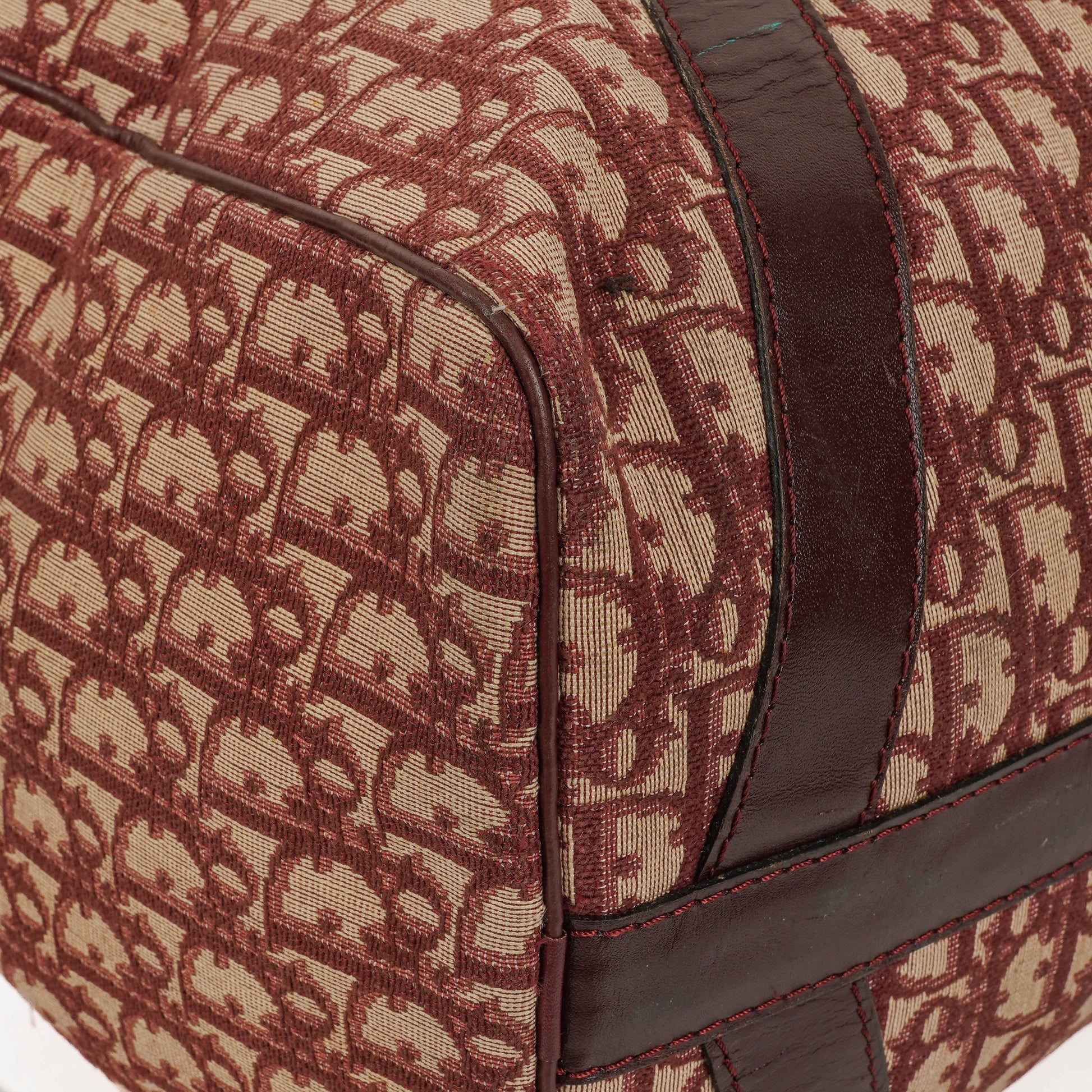 Christian Dior Vintage Boston Bag aus beigem/burgunderfarbenem Trotter