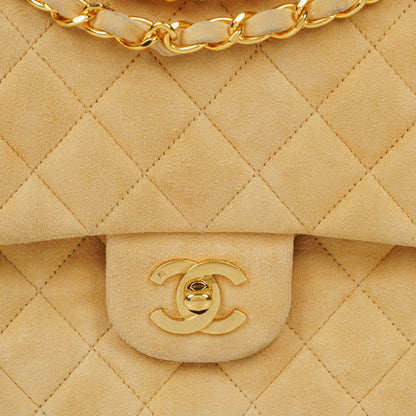 Chanel Medium Classic Vintage Double Flap Tasche aus beigem Wildleder mit 24K vergoldeten Beschlägen