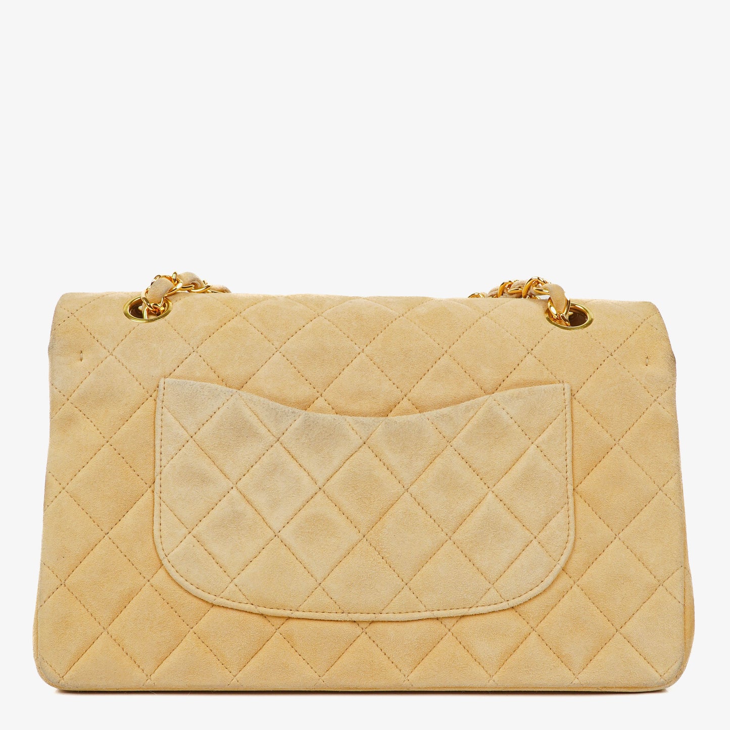 Chanel Medium Classic Vintage Double Flap Tasche aus beigem Wildleder mit 24K vergoldeten Beschlägen