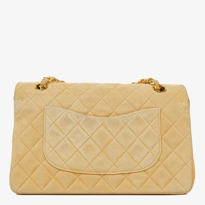 Chanel Medium Classic Vintage Double Flap Tasche aus beigem Wildleder mit 24K vergoldeten Beschlägen