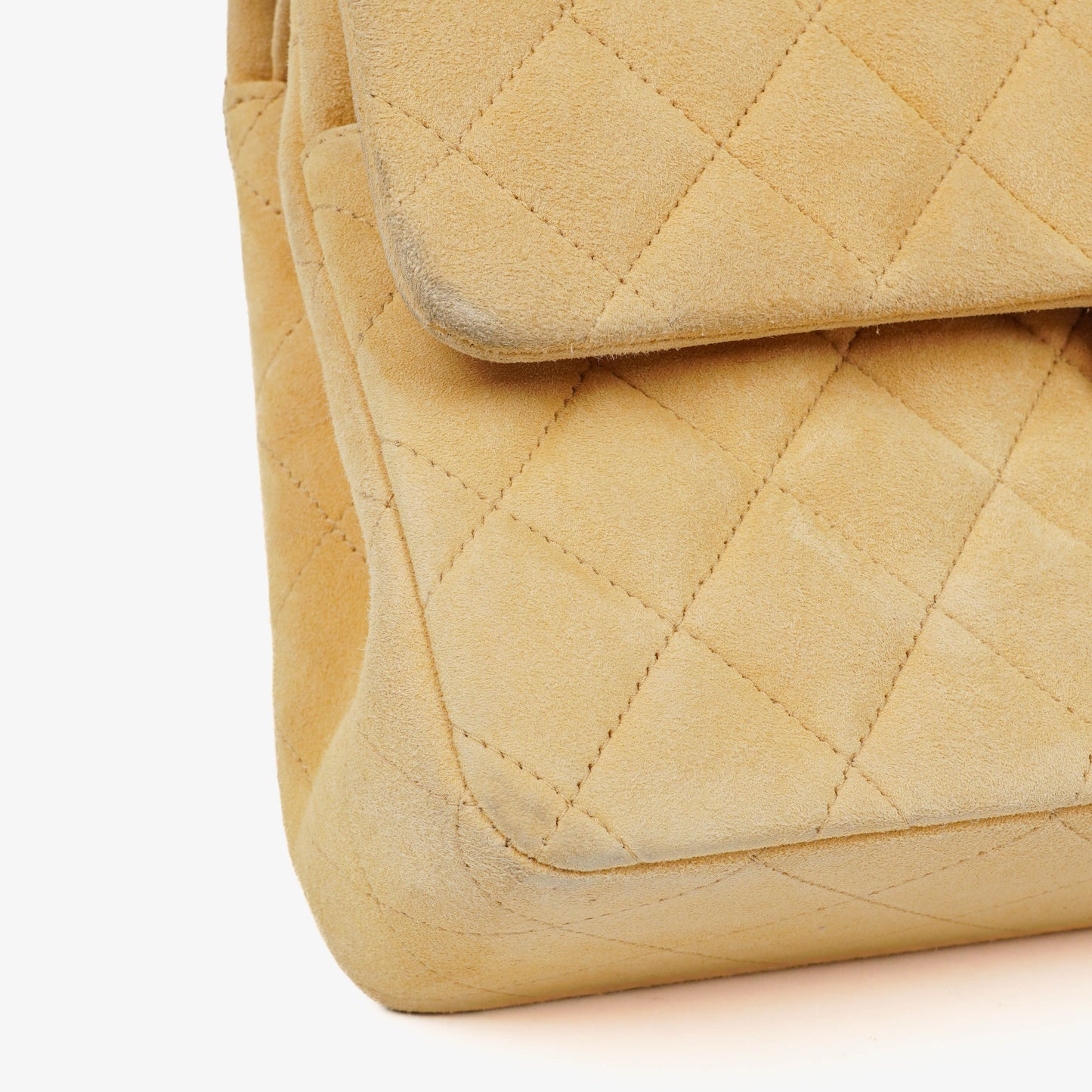 Chanel Medium Classic Vintage Double Flap Tasche aus beigem Wildleder mit 24K vergoldeten Beschlägen