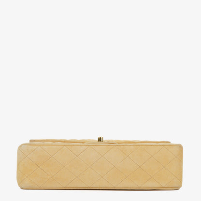 Chanel Medium Classic Vintage Double Flap Tasche aus beigem Wildleder mit 24K vergoldeten Beschlägen