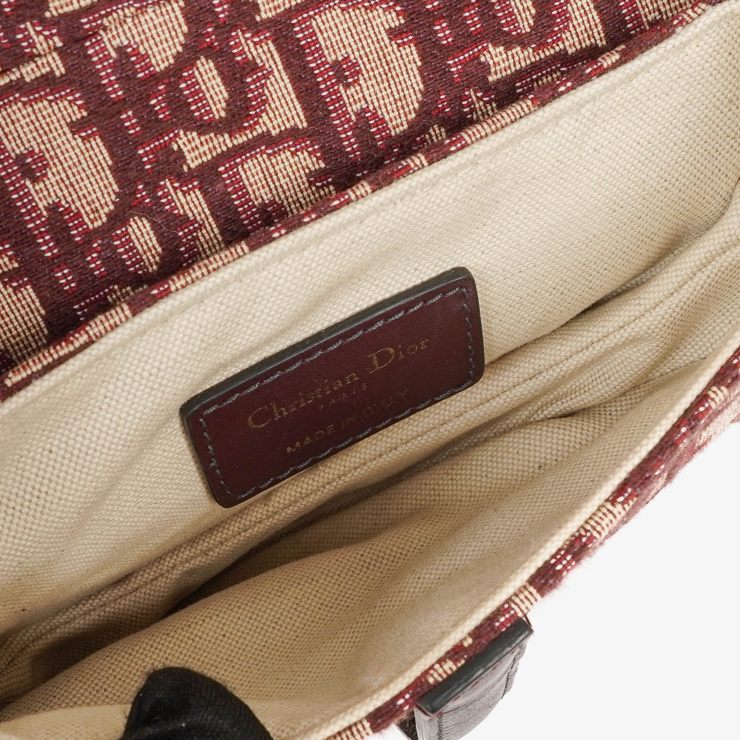 Christian Dior kleine Saddle Bag aus beigem/burgunderfarbenem Trotter