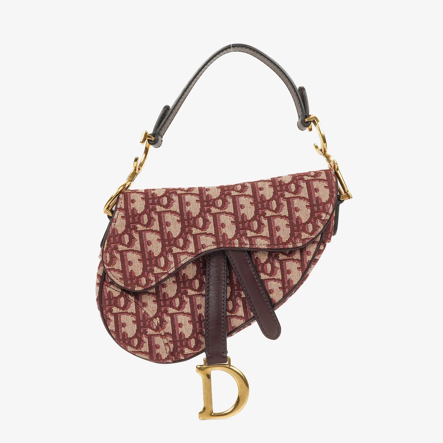 Christian Dior kleine Saddle Bag aus beigem/burgunderfarbenem Trotter