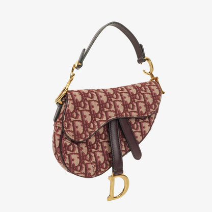 Christian Dior kleine Saddle Bag aus beigem/burgunderfarbenem Trotter