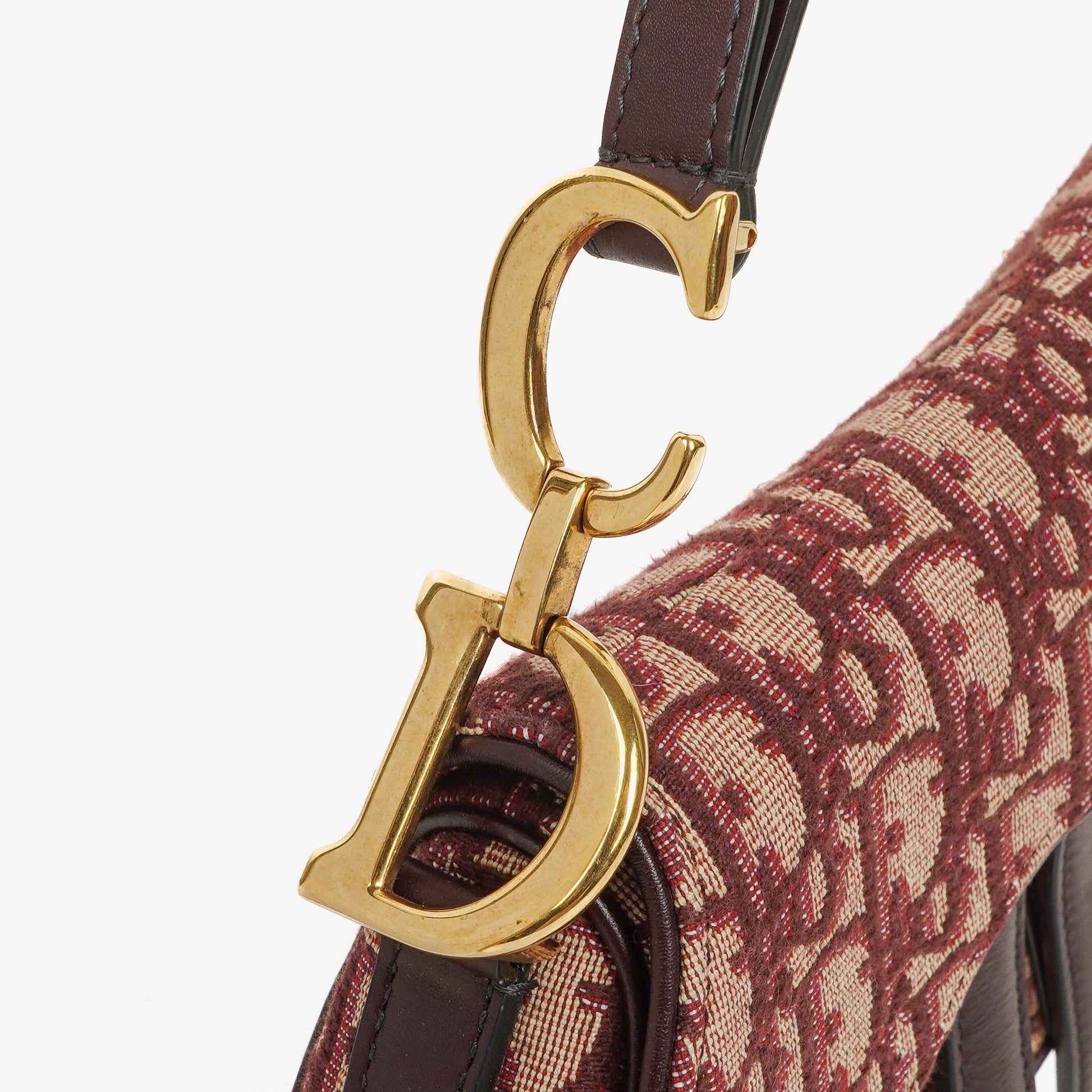 Christian Dior kleine Saddle Bag aus beigem/burgunderfarbenem Trotter