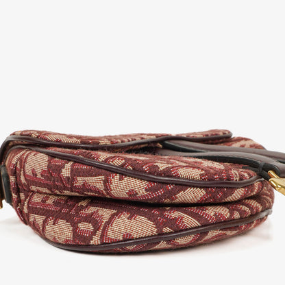 Christian Dior kleine Saddle Bag aus beigem/burgunderfarbenem Trotter
