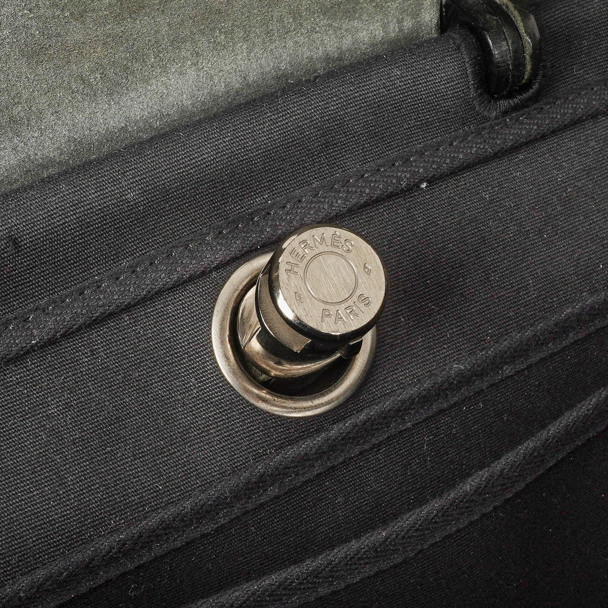 Hermès Herbag PM 2-Wege-Tasche aus Vache Hunter Noir und Canvas mit Palladium-Hardware