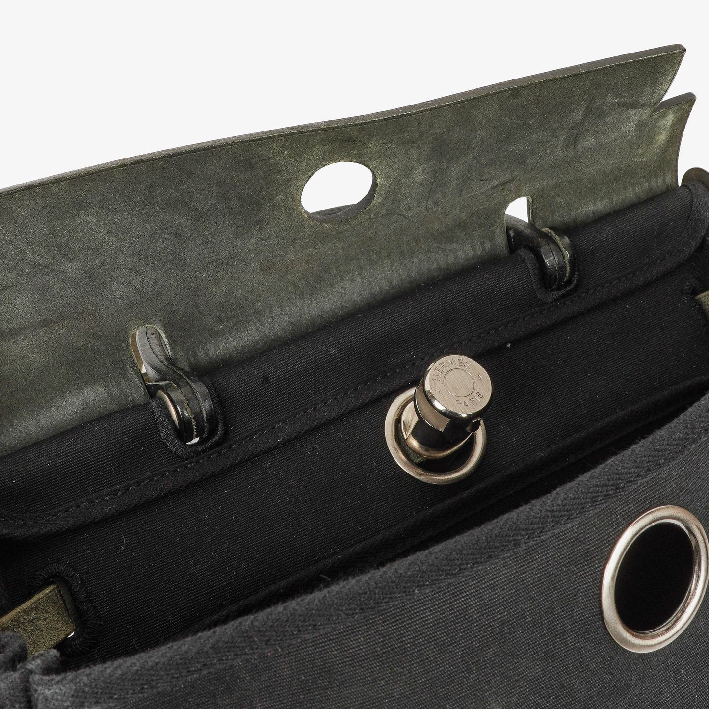 Hermès Herbag PM 2-Wege-Tasche aus Vache Hunter Noir und Canvas mit Palladium-Hardware