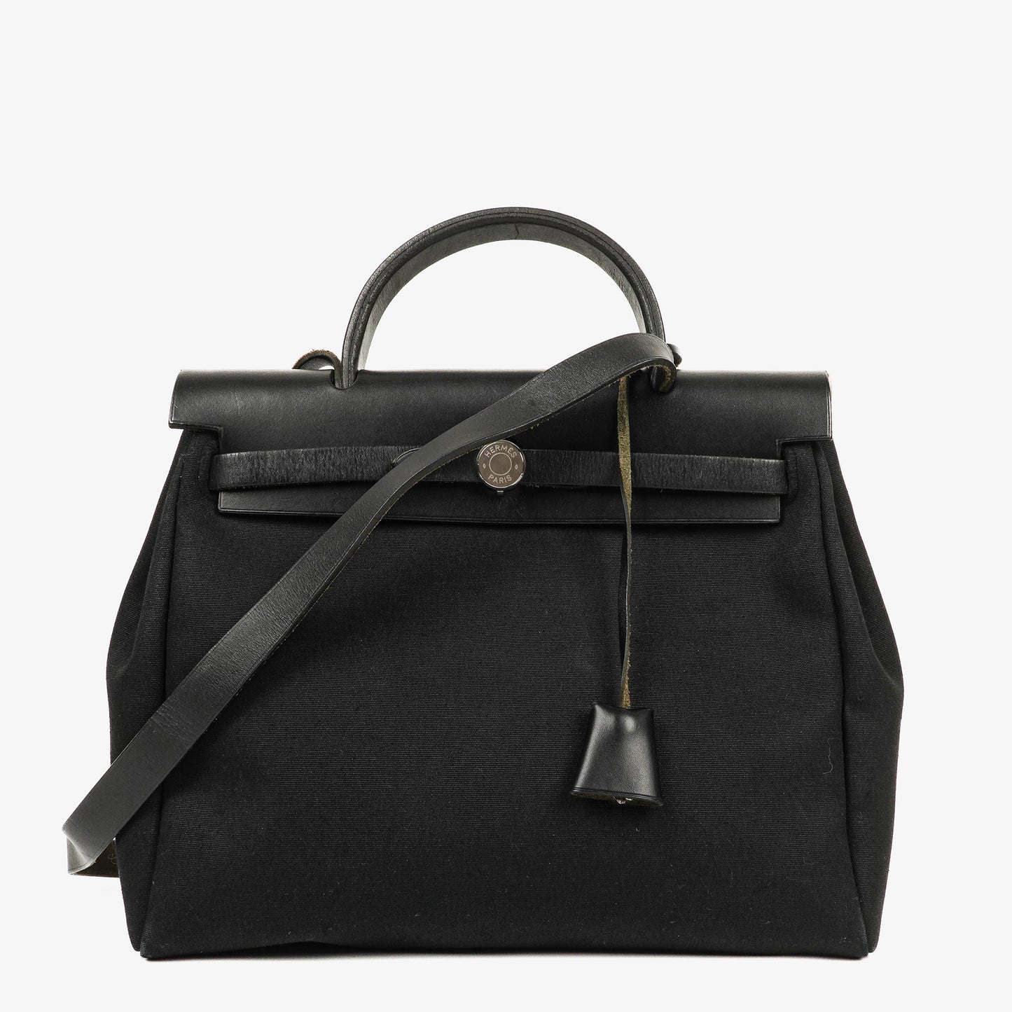 Hermès Herbag PM 2-Wege-Tasche aus Vache Hunter Noir und Canvas mit Palladium-Hardware