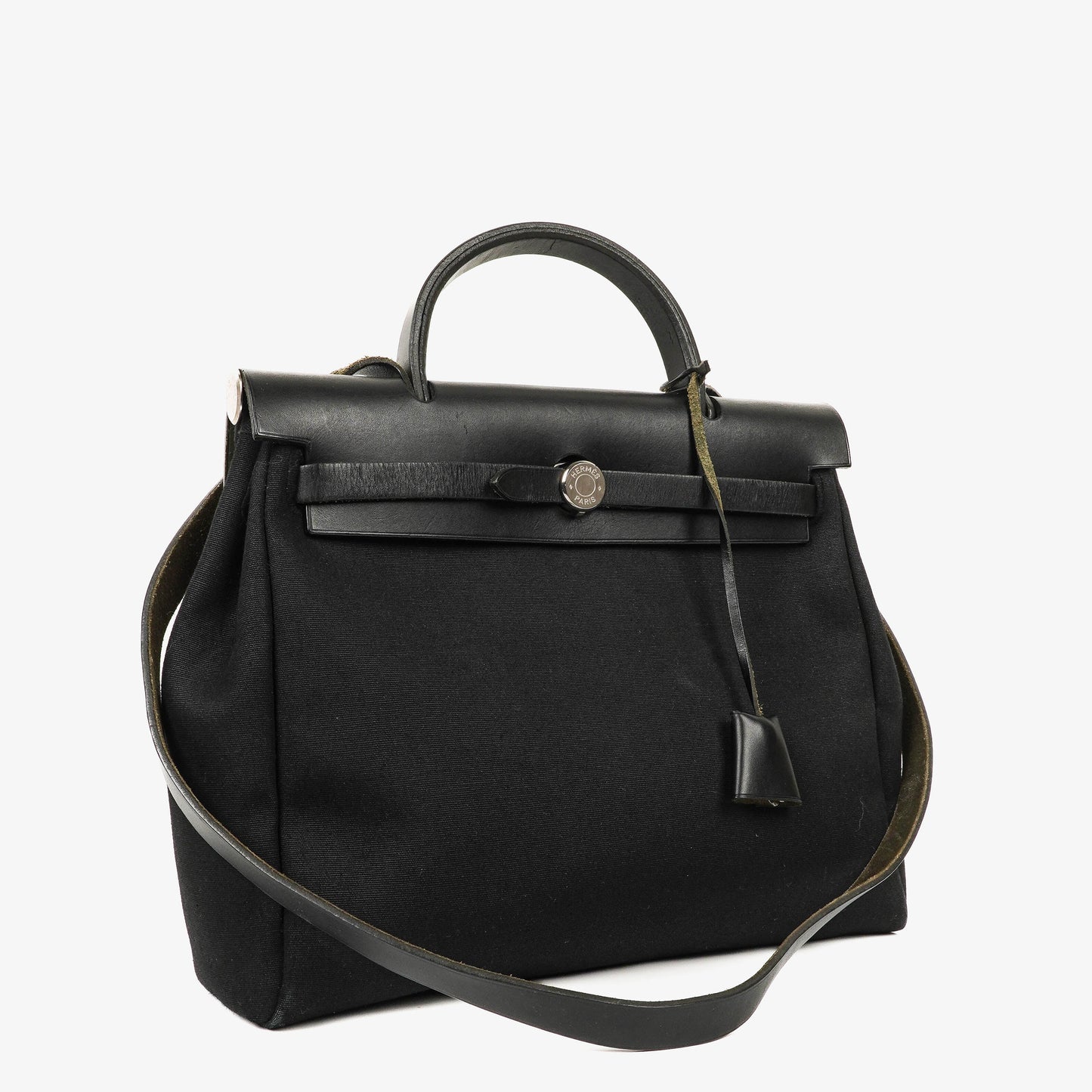 Hermès Herbag PM 2-Wege-Tasche aus Vache Hunter Noir und Canvas mit Palladium-Hardware