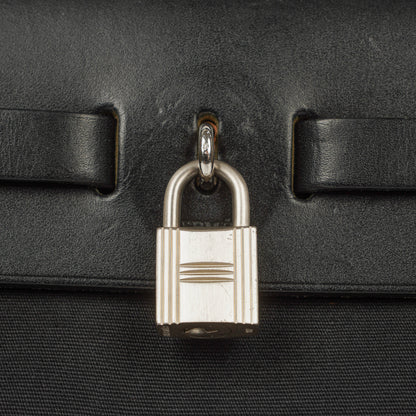 Hermès Herbag PM 2-Wege-Tasche aus Vache Hunter Noir und Canvas mit Palladium-Hardware