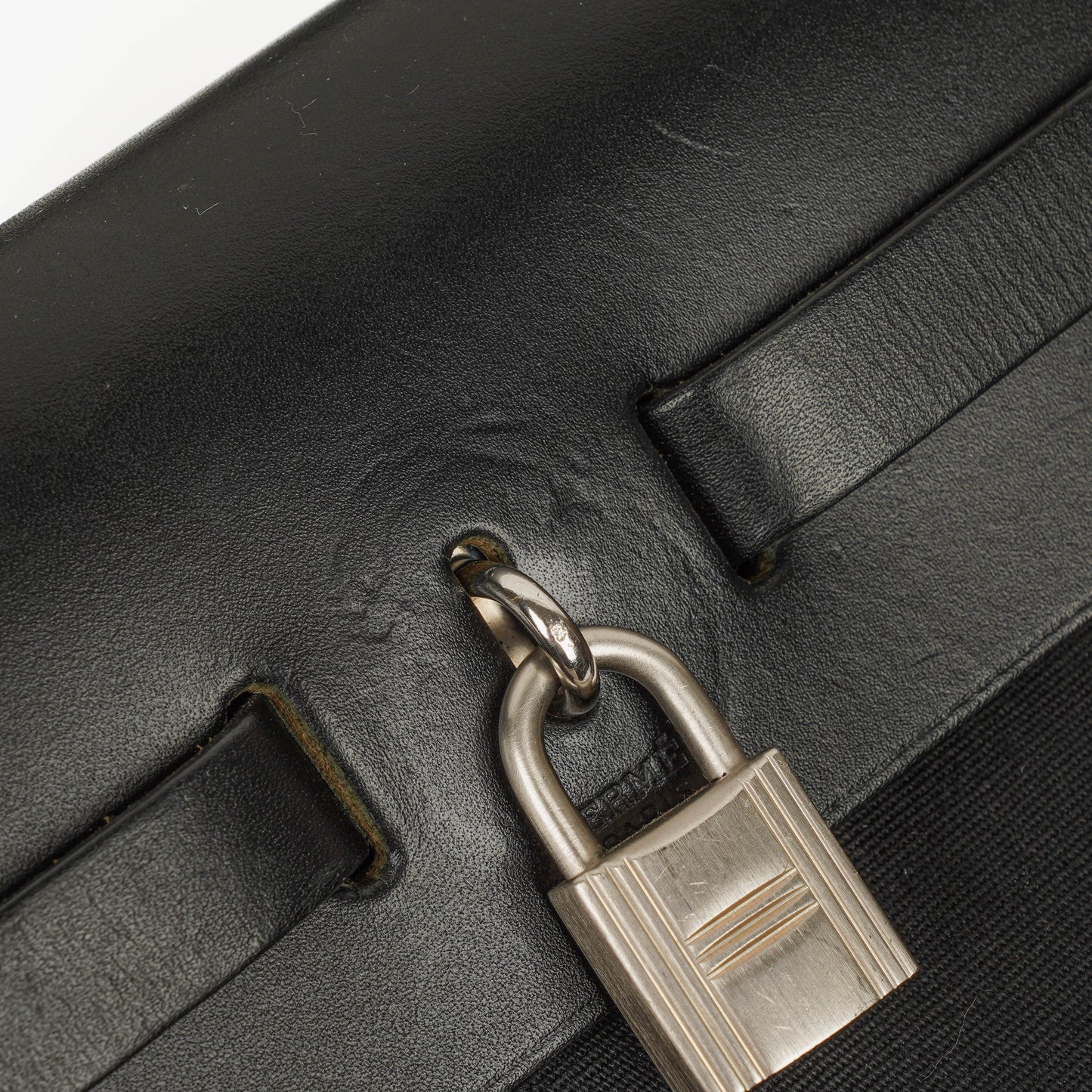 Hermès Herbag PM 2-Wege-Tasche aus Vache Hunter Noir und Canvas mit Palladium-Hardware